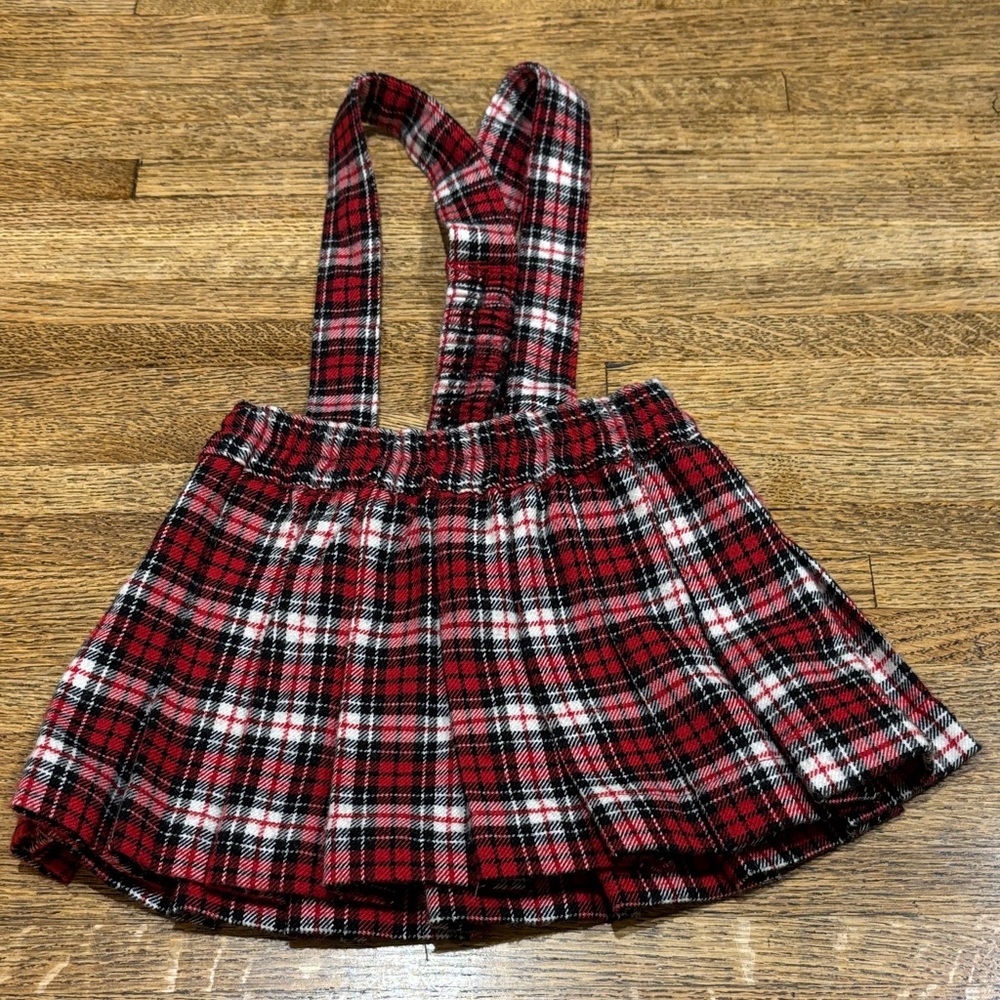 The Children's Place Plaid Skirt with Suspenders - Red, Black, and White